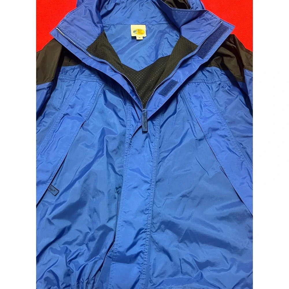 Bass Pro Shops Mens Blue Black Hooded Jacket Windbreaker Size M